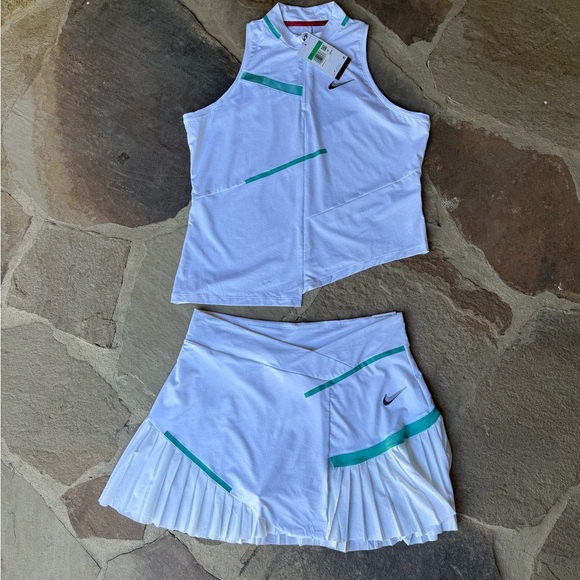 NWT Nike White and Teal Athletic top and tennis skirt Set - Picture 1 of 8